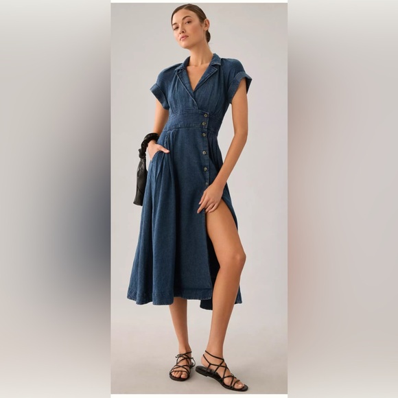 Maeve Denim V-neck wrap midi dress size 2 - Picture 1 of 10